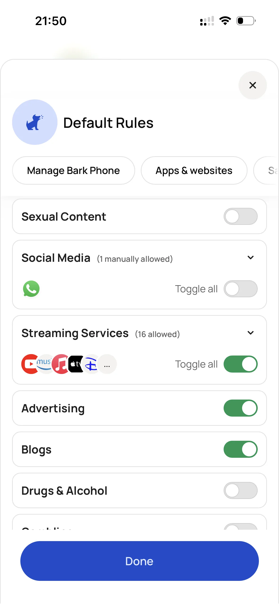 Web Filtering settings with Advertising category