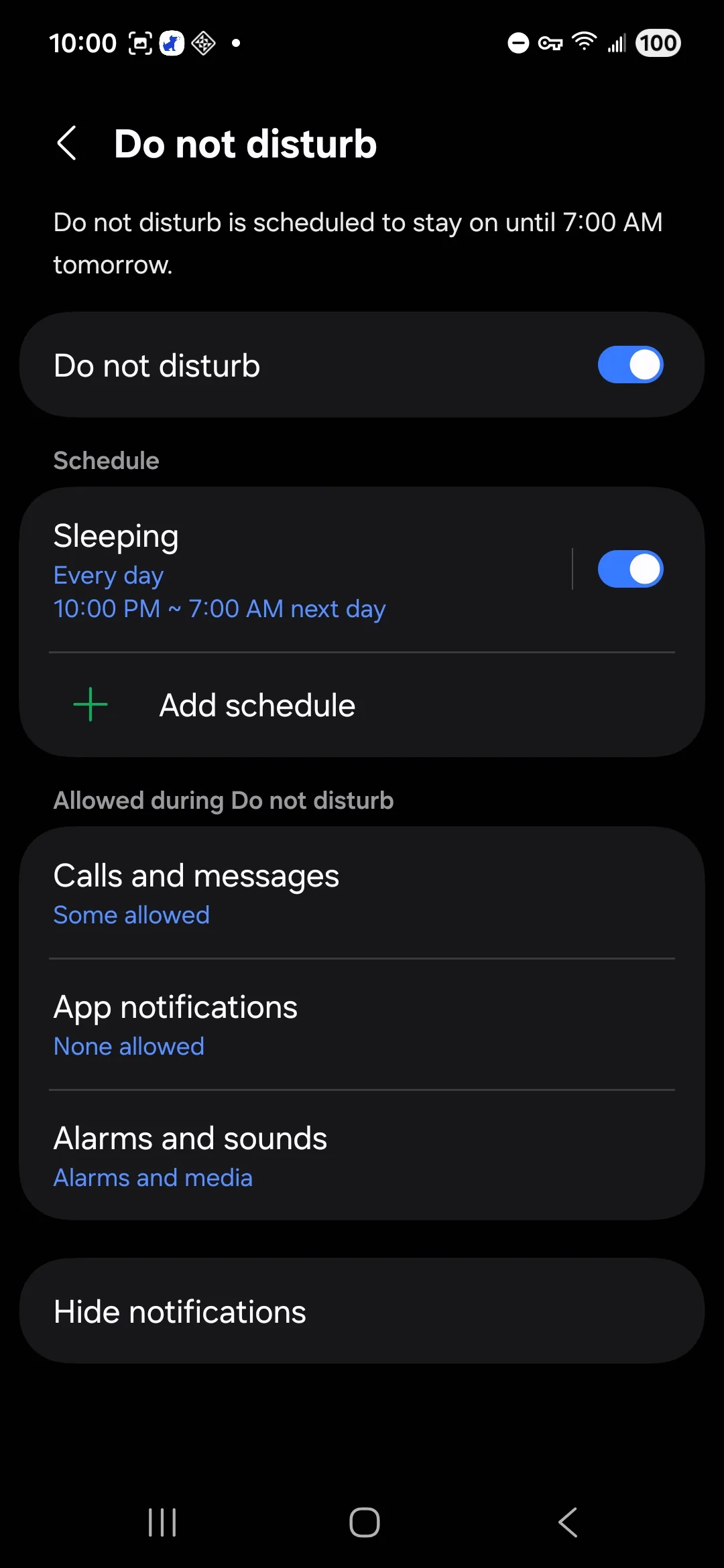Do Not Disturb settings screen