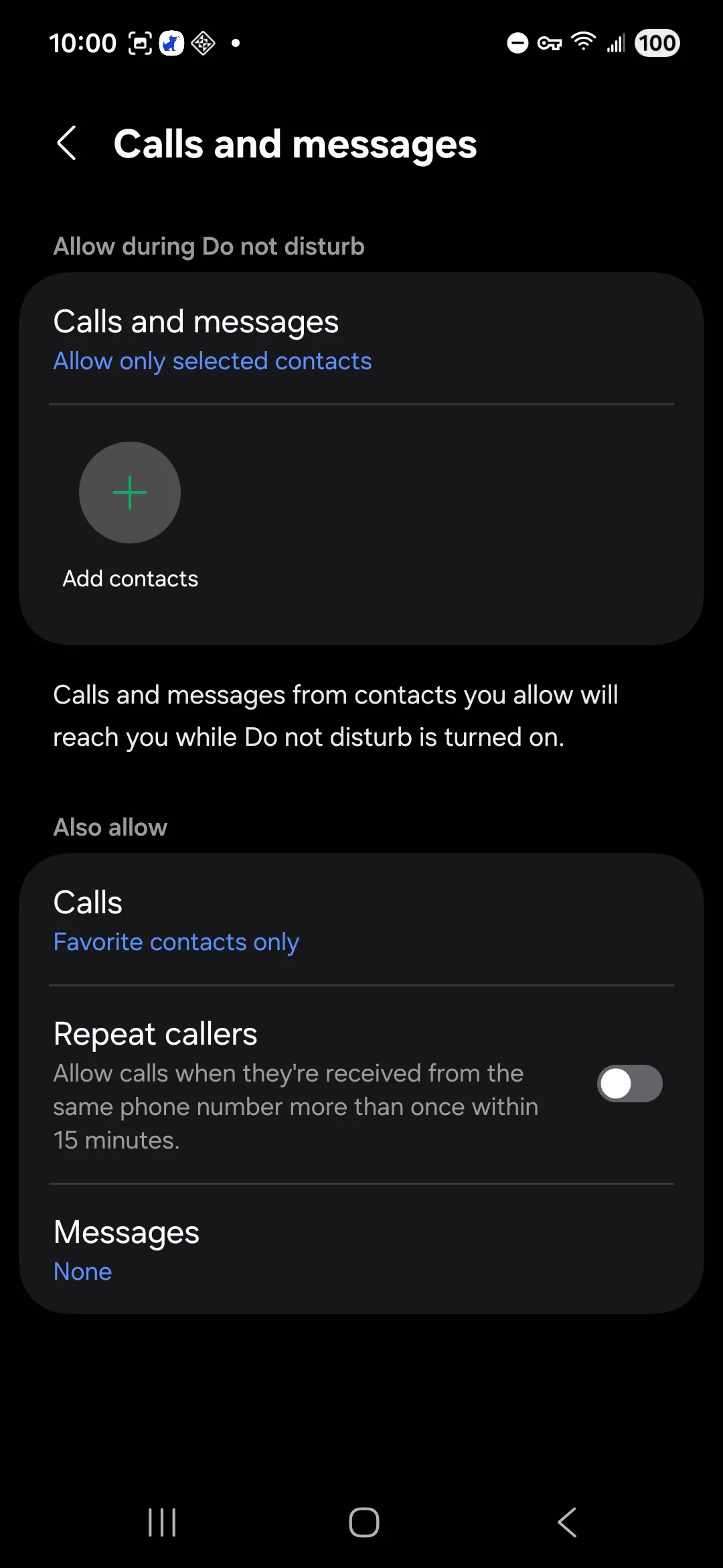 Do Not Disturb calls and messages settings