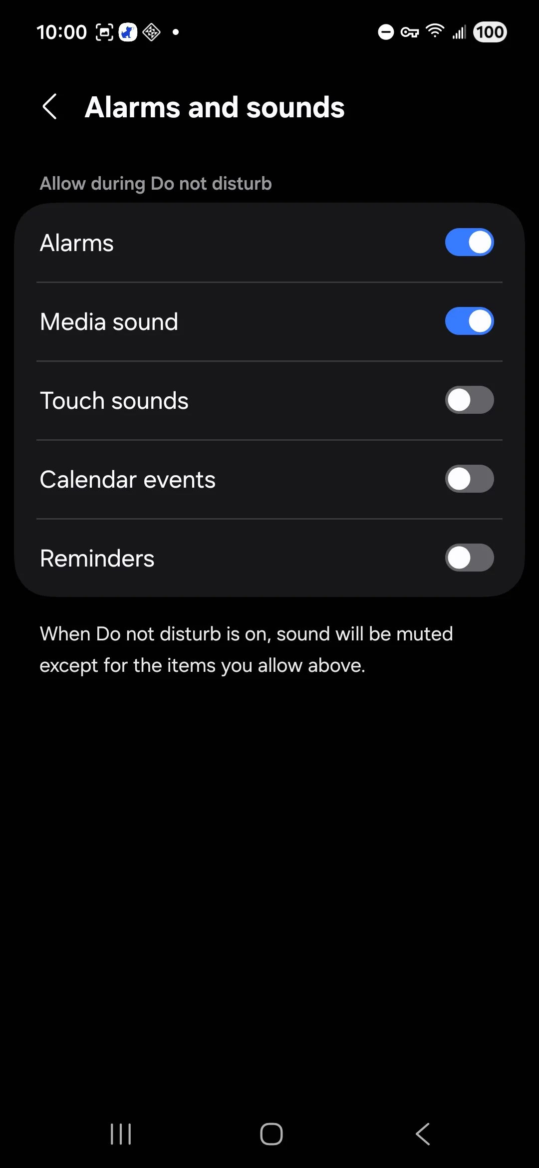 Alarms and sounds DND settings