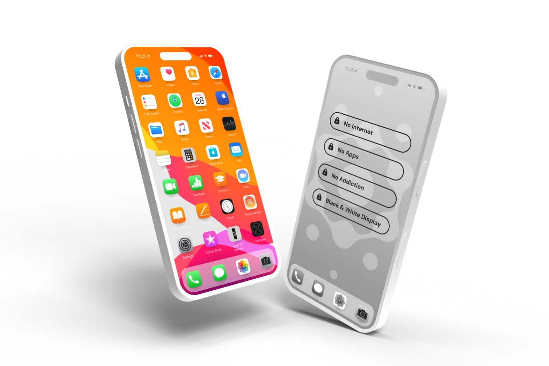 Before and after: factory iPhone defaults vs. iPhone configured for a child